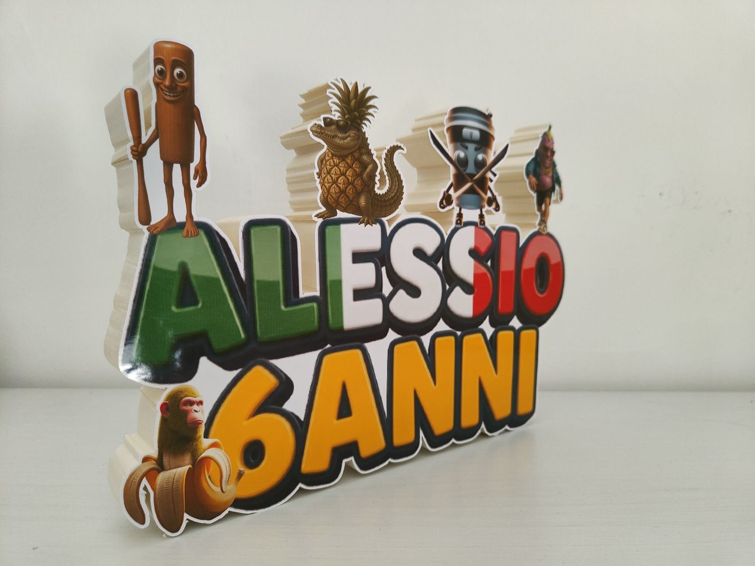 Sagoma scritta nome polistirolo a tema Brainrot personalizzata