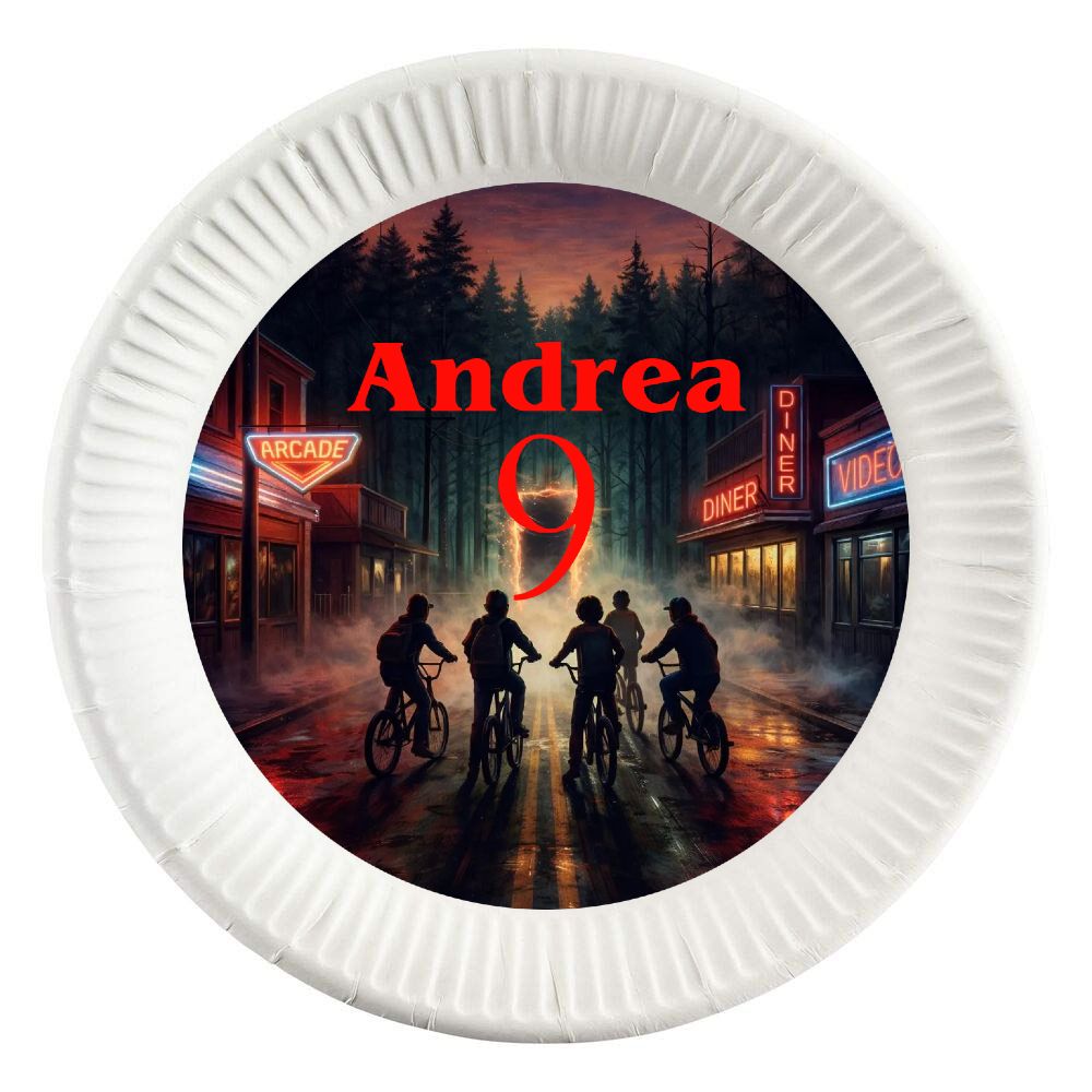 10 dischi tondi piatti carta Stranger Things personalizza festa