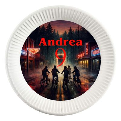10 dischi tondi piatti carta Stranger Things personalizza festa
