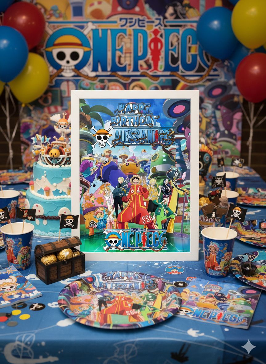 Quadretto One Piece personalizza centrotavola kit festa compleanno