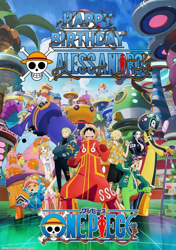Quadretto One Piece personalizza centrotavola kit festa compleanno