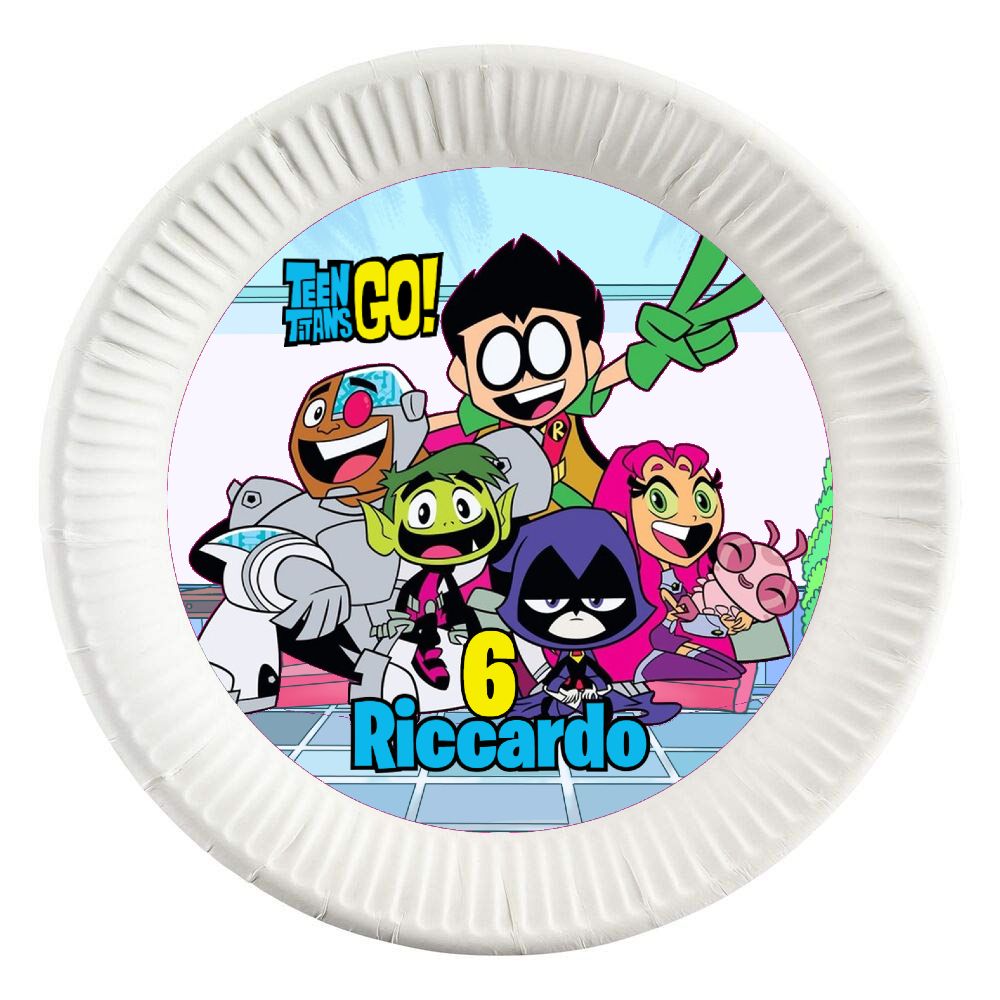 10 dischi tondi piatti carta Teen Titans Go personalizza festa