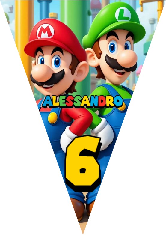 Festone Super Mario personalizza bandierine triangolari compleanno