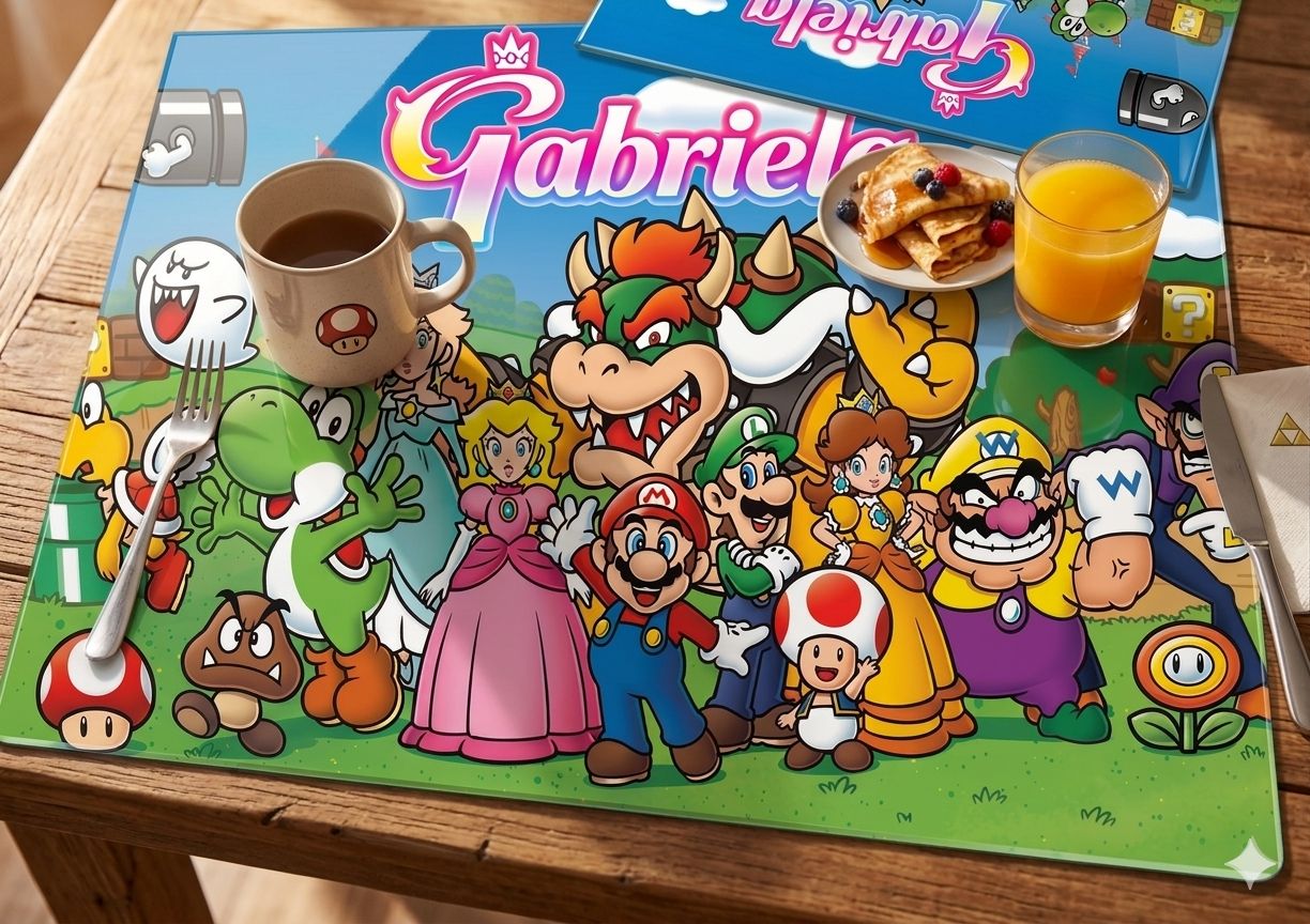 10 tovagliette americana colazione Super Mario personalizza