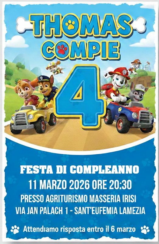 8 biglietti Inviti cartacei Paw Patrol personalizzati feste compleanno