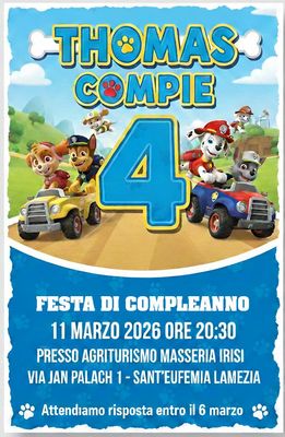8 biglietti Inviti cartacei Paw Patrol personalizzati feste compleanno