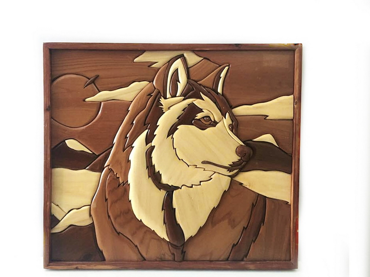 Hand Crafted Husky Dog Wooden Wall Sculpture Dog Lovers Decor