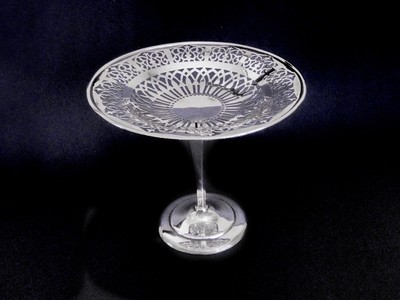 Pierced Duchess Silver Tazza Compote Tray - Plated Tall Footed Serving Bowl