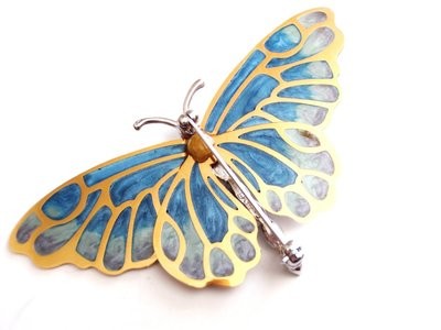 Kenneth J Lane Butterfly Plique a Jour 4 Inch KJL Pin