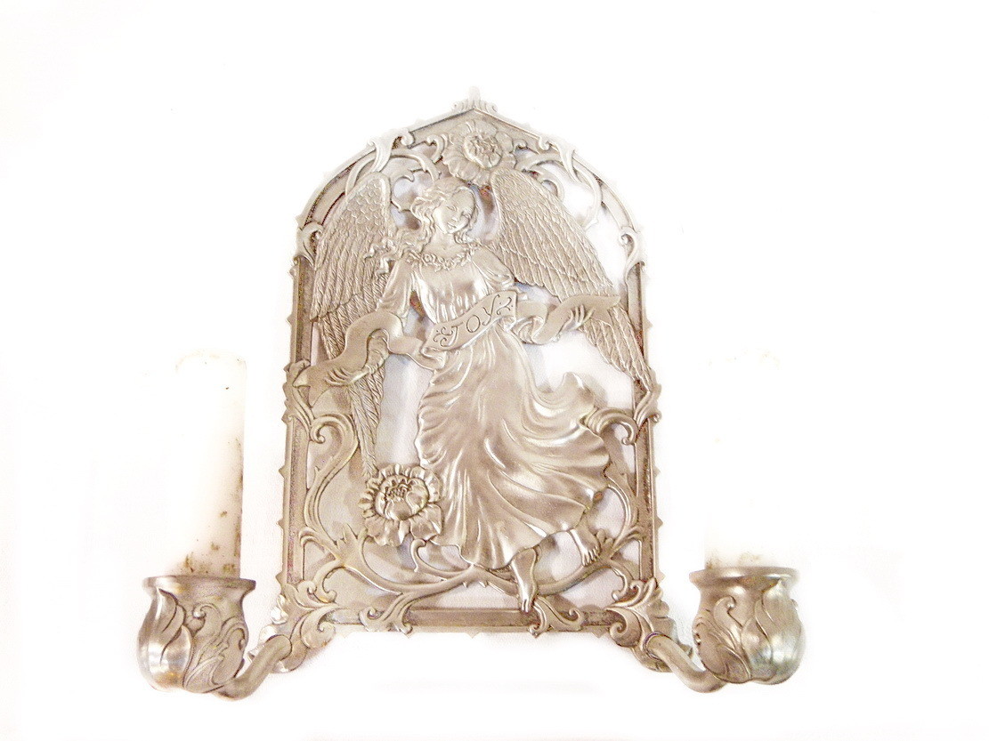 1990s Seagull Pewter Angel of Joy Wall Candle Holder, Wall Plaque, Candelabra