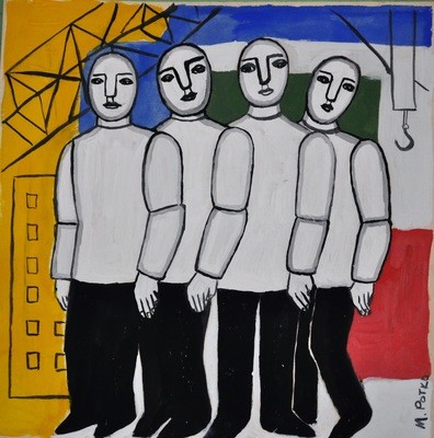 Four Comrades Russian Watercolor Fine Art Painting M. Potko