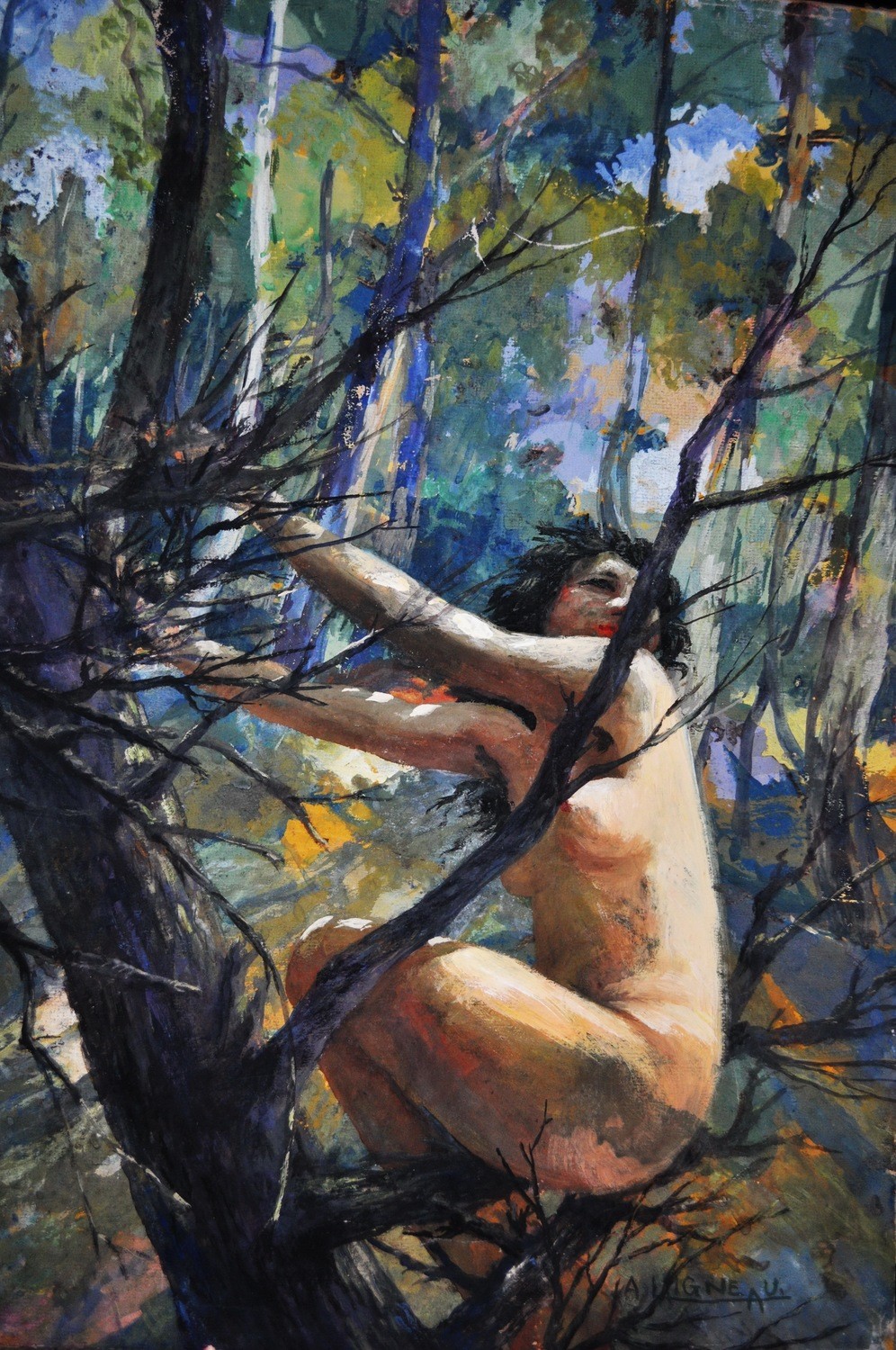 Art Deco Andre Laigneau Nude Woman Watercolor Painting