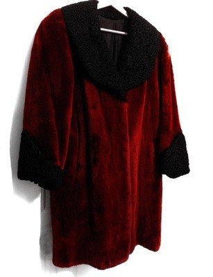 1940s Red Sheared Beaver Persian Curly Lamb Fur Coat