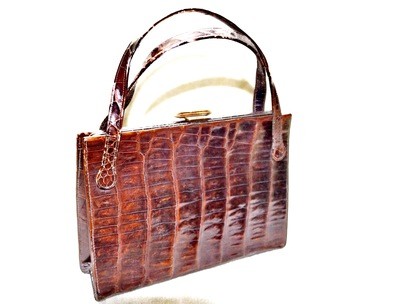 Signed Mayer New York 40's 50's Crocodile Handbag Purse