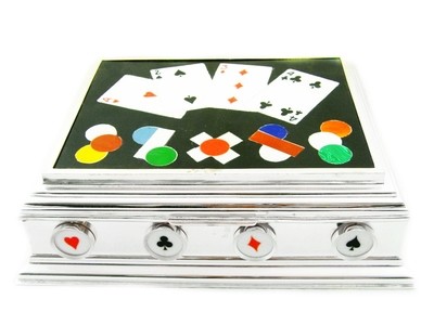 RARE Dunhill Silver Pietra Dura Games Box for Cards Gambler Card Player