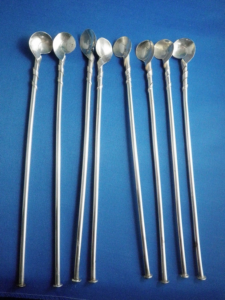 8 Rafael Melendez Taxco Silver Sipping Spoons Straw