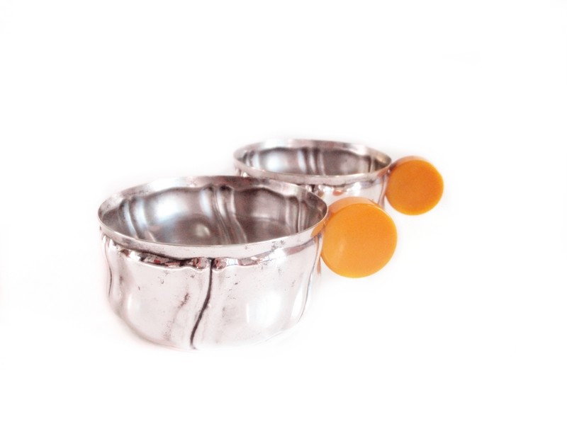 6 Butterscotch Bakelite Silver Punch, Nuts, Candy, Bonbon Cups