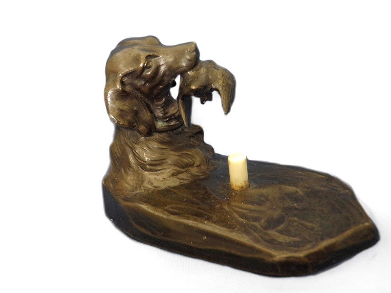 Antique Kayser Vienna Bronze Spaniel Bird Desk Bell Ivory Push