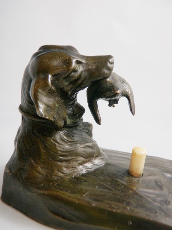 Spaniel and Bird Bronze Desk Bell 