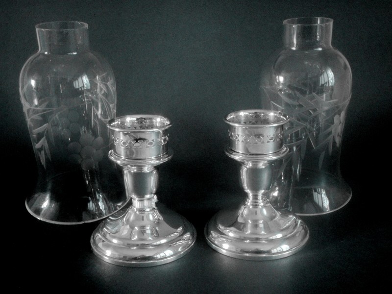 Birks Sterling - candle holders with Glass Inserts
