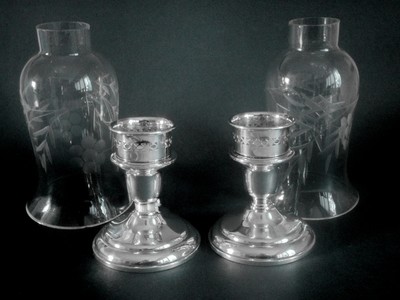 Birks Sterling - candle holders with Glass Inserts