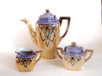 17pc Art Deco Coffee Set - Hand Painted