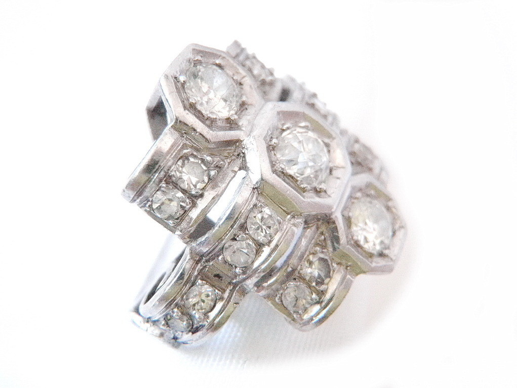 Genuine 1920s Art Deco Diamond Platinum Engagement Cocktail Ring