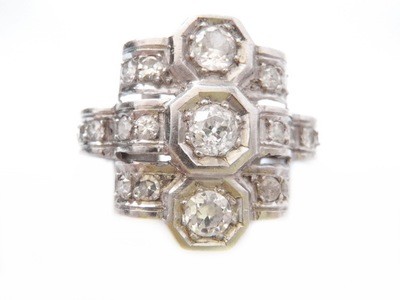 RARE Custom Made Art Deco Diamond Platinum Engagement Ring 