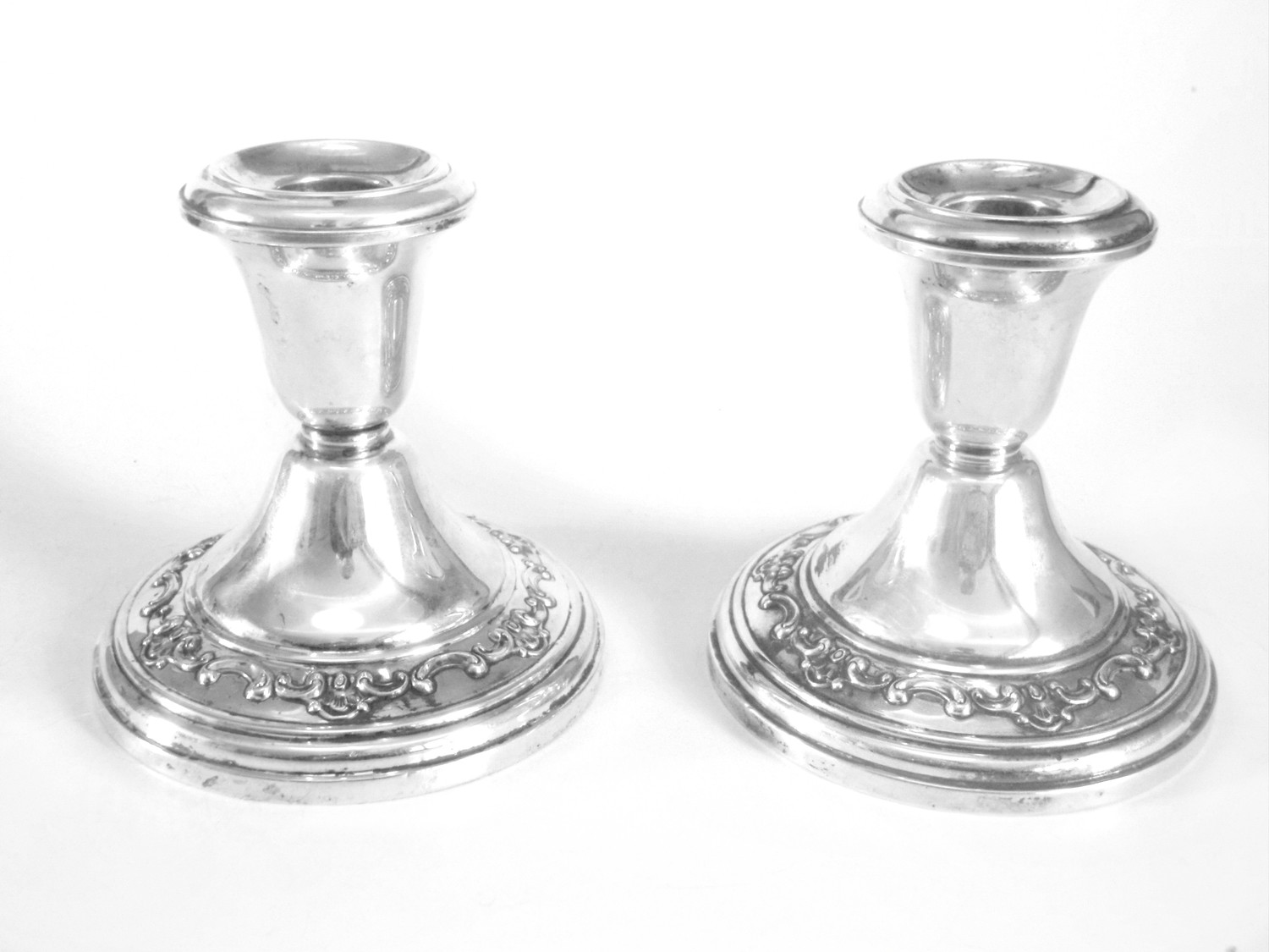 2 Gorham Sterling Silver Candle Holders with Floral Swag Details