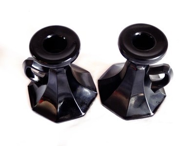 Black Glass Candle Holders c. 1920's