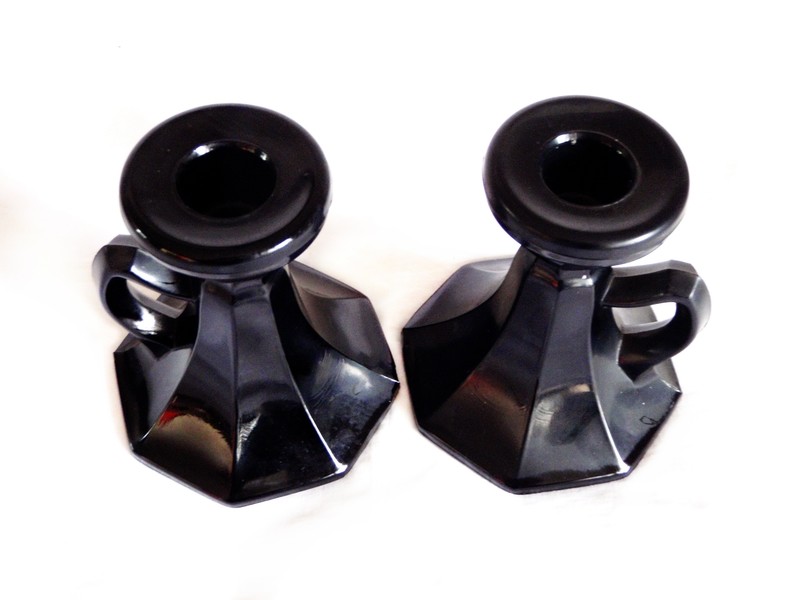 Black Glass Candle Holders c. 1920's