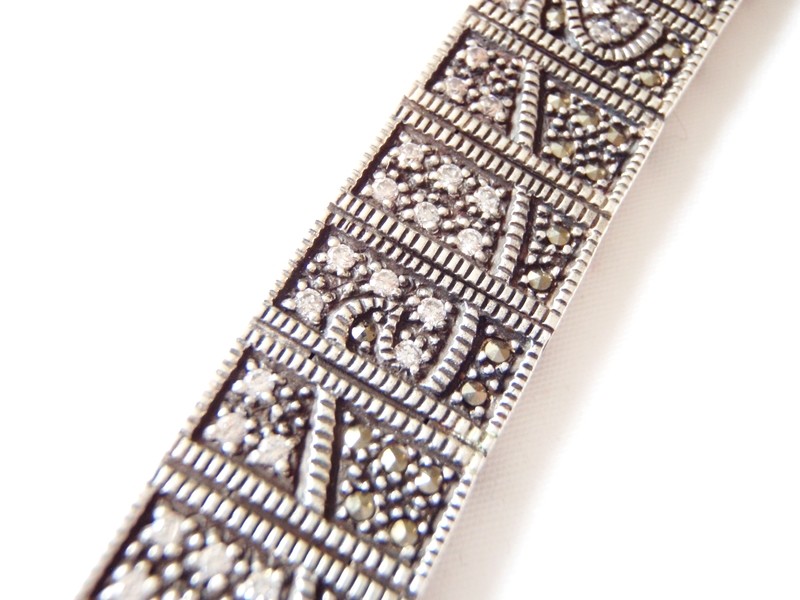 Art Deco Revival Sterling Silver and Crystal Bracelet 
