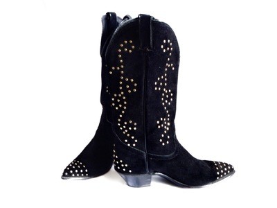 Vintage 1990's Studded Black Suede Ladies Boots Size  9 1/2