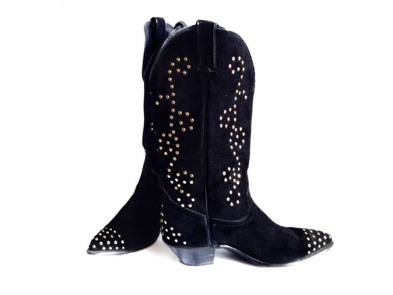 Vintage 1990's Studded Black Suede Ladies Boots Size  9 1/2