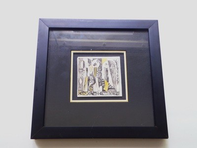 Simply and elegantly framed black and yellow art deco watercolor