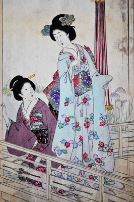 Toyohara Chikanobu Geisha triptych - Tea House 
