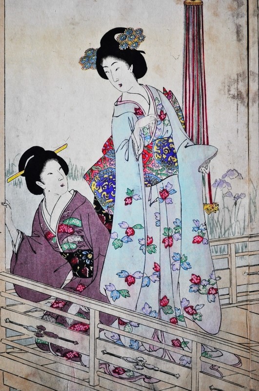 Toyohara Chikanobu Geisha triptych - Tea House 