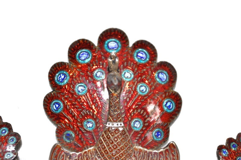 Red and Blue Enamel Plique a Jour Demi Parure