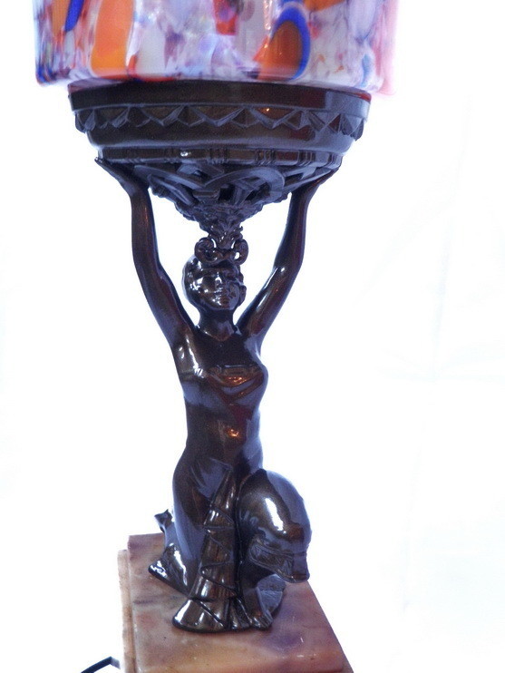 Art deco 1930s figural table lamp on marble plinth