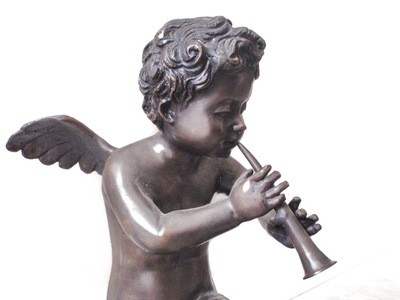 1 Vintage Bronze Cherubim Sculptures for Fireside Fireplace Mantle