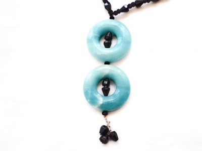Artisan 1980s Aventurine Gemstones Jet Beads Necklace Designer Piece