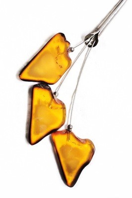 Artisan Three Baltic Amber Leaves Silver Necklace Shepherd Hook