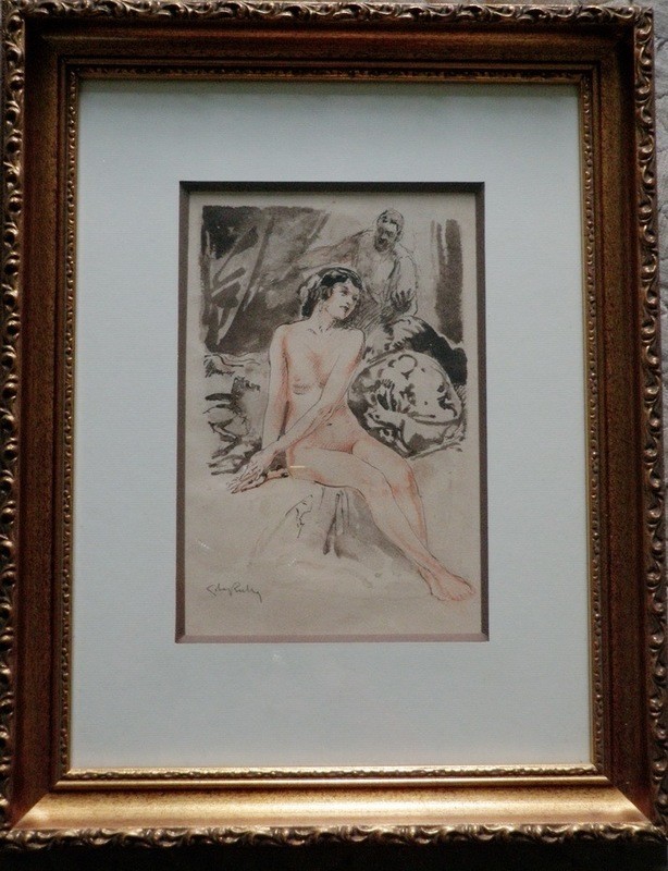 Art Deco Nude Watercolor Framed Painting 