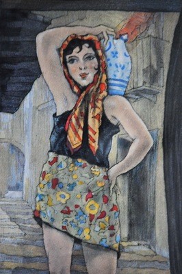 Art Deco Sg&#39;d Edouard Chimot Color Lithograph Young Spanish Girl Matted