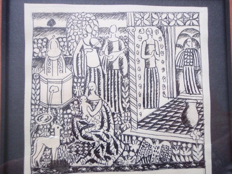 Art Deco Framed Edward Buk Ulreich Allegorical Women in Garden Etching