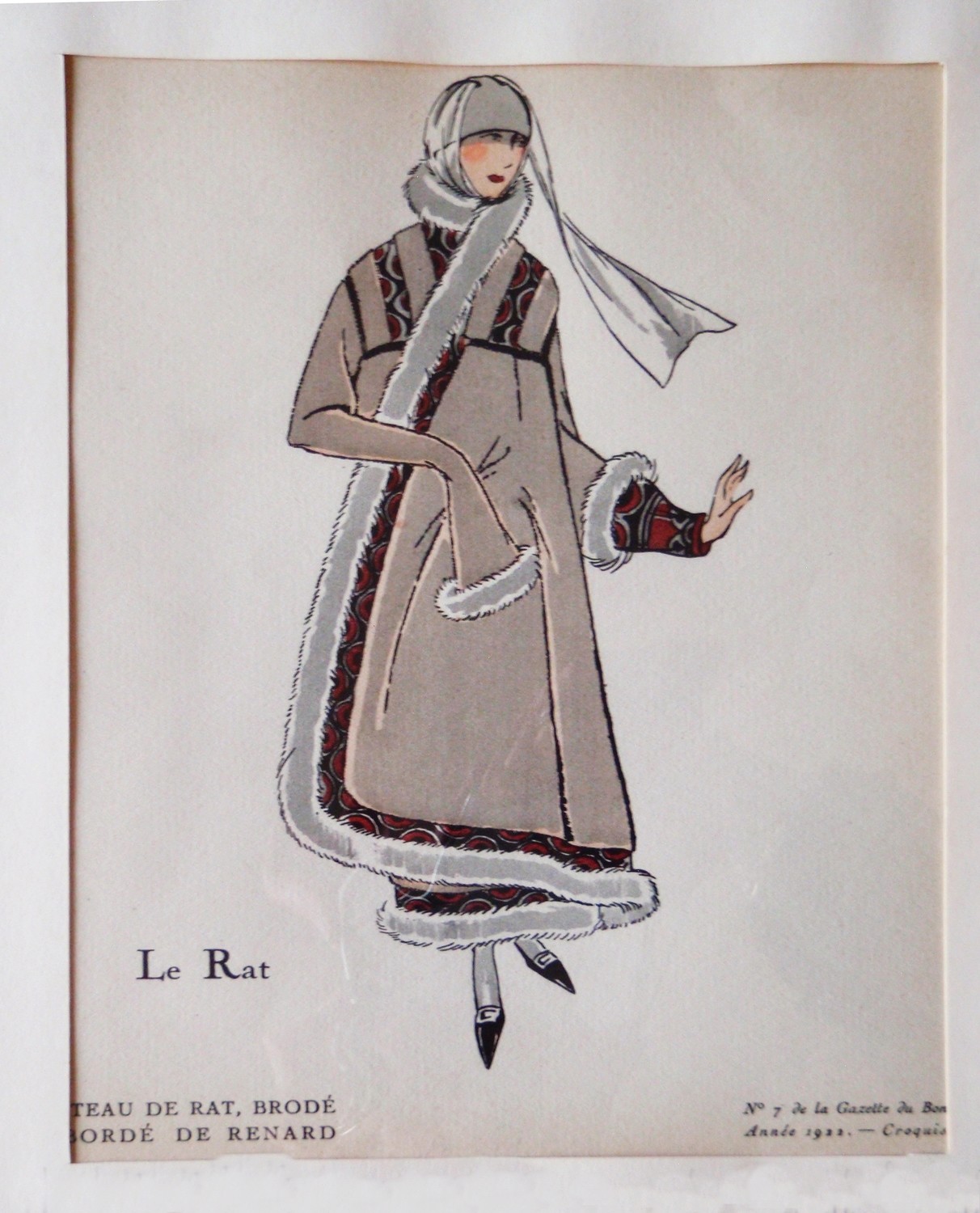 Art Deco 1922 Gazette du Bon Ton Pochoir Borde de Renard Coat
