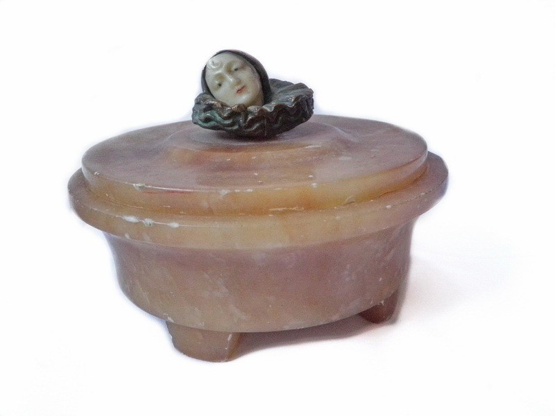 Art Deco Harlequin Ivorene Bronze Alabaster Trinket Jewelry Box