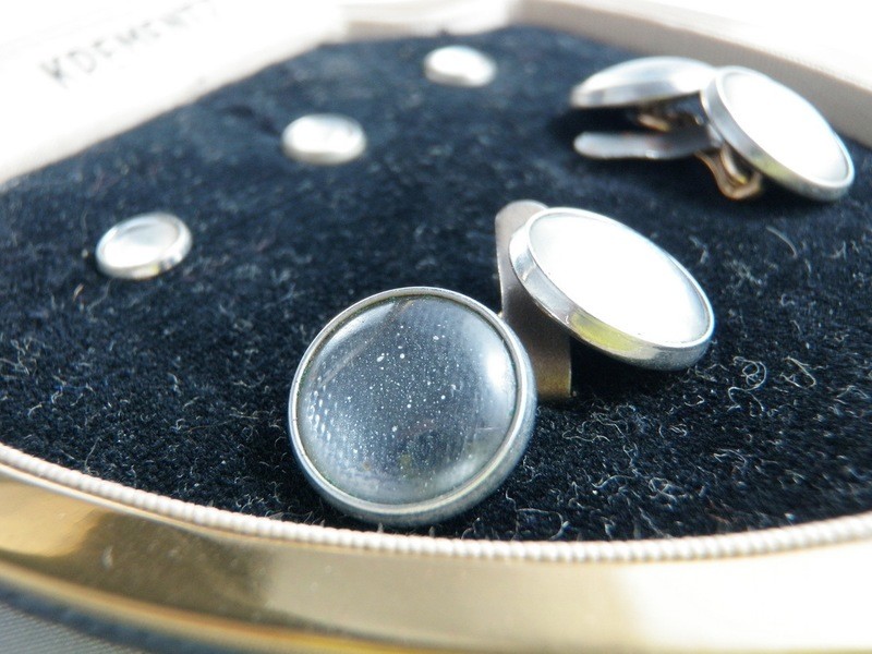 Mid Century Krementz Tuxedo Cuff Links Stud Set Boxed