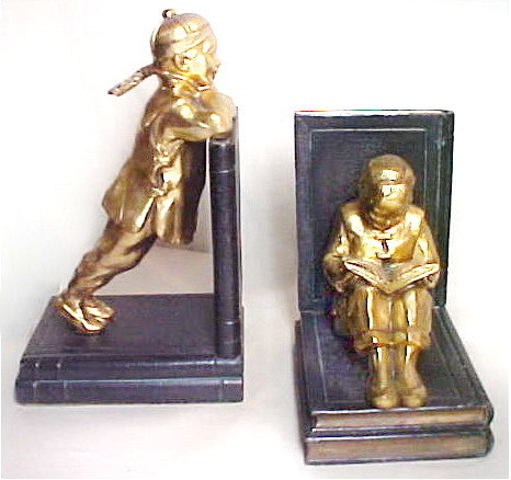 Art Deco Ronson Asian Chinese Children Student Gilt Bookends