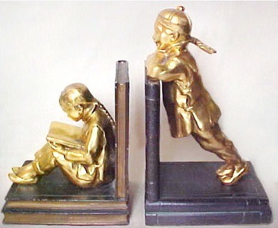  Asian Children Gold Gilded bookends